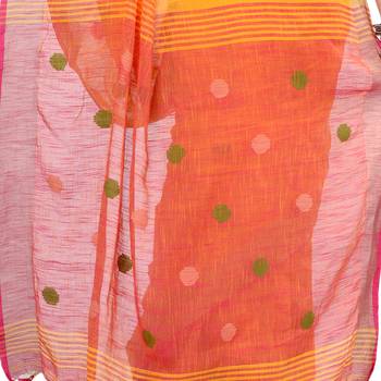 Multicolor hand woven cotton saree with blouse 4