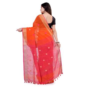 Multicolor hand woven cotton saree with blouse 2
