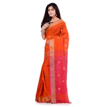 Multicolor hand woven cotton saree with blouse 3