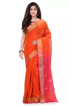 Multicolor hand woven cotton saree with blouse