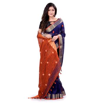 Multicolor hand woven cotton saree with blouse 1