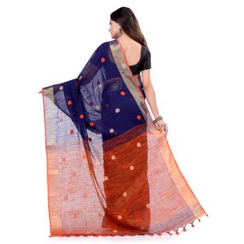 Multicolor hand woven cotton saree with blouse 2
