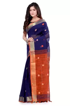 Multicolor hand woven cotton saree with blouse
