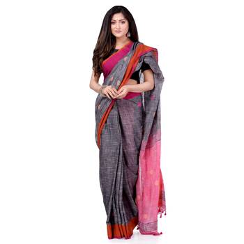 Multicolor hand woven cotton saree with blouse 1
