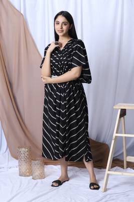 Black Printed Kaftan With Embroidered Belt 2