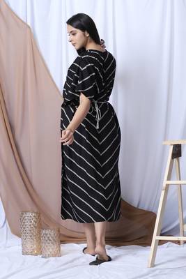 Black Printed Kaftan With Embroidered Belt 4