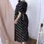 BLACK PRINTED KAFTAN WITH EMBROIDERED BELT