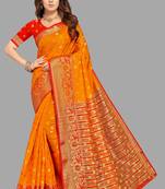 Orange woven cotton silk saree with blouse
