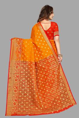 Orange woven cotton silk saree with blouse 4