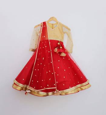Gold and Red Sequence Anarkali 1