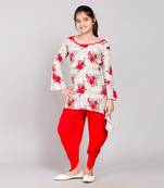 Red rayon printed girls stitched    Kurta  &    Dhoti