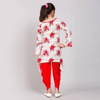 Red rayon printed girls stitched    Kurta  &    Dhoti 2