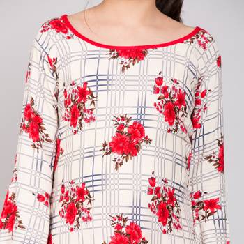 Red rayon printed girls stitched    Kurta  &    Dhoti 5