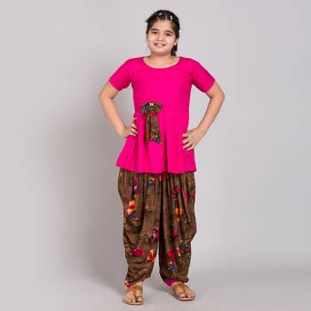 Pink rayon printed girls stitched    Kurta  &    Salwar 1