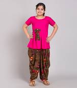 Pink rayon printed girls stitched    Kurta  &    Salwar