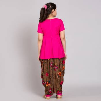 Pink rayon printed girls stitched    Kurta  &    Salwar 2