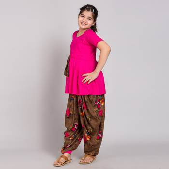 Pink rayon printed girls stitched    Kurta  &    Salwar 5