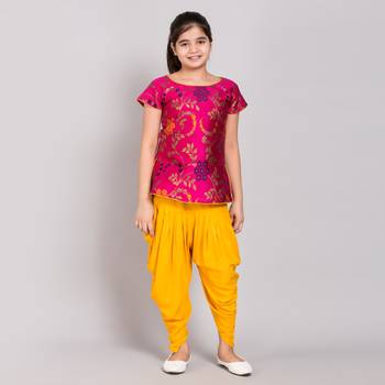 Pink rayon printed girls stitched    kurta &   patiala 1