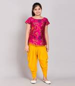 Pink rayon printed girls stitched    kurta &   patiala