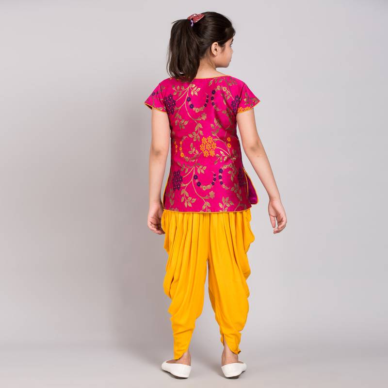 Pink rayon printed girls stitched    kurta &   patiala