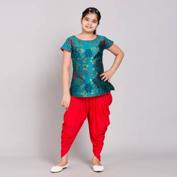 Blue rayon printed girls stitched    kurta &   patiala 1