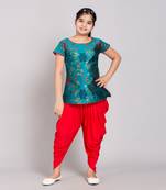 Blue rayon printed girls stitched    kurta &   patiala