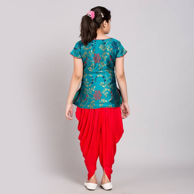 Blue rayon printed girls stitched    kurta &   patiala