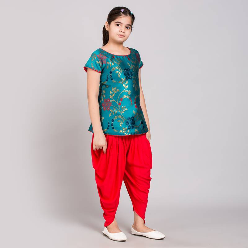 Blue rayon printed girls stitched    kurta &   patiala