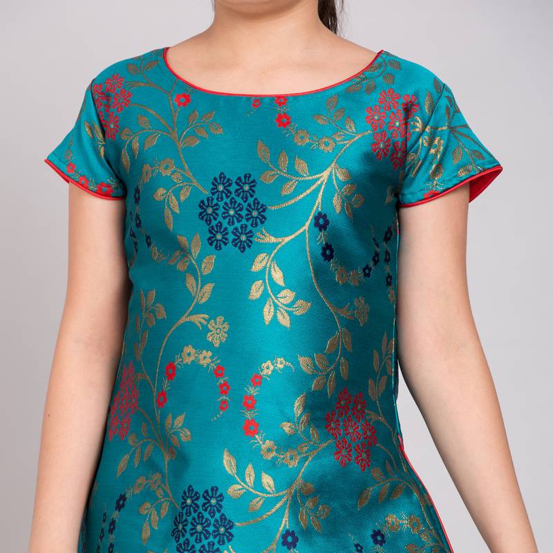 Blue rayon printed girls stitched    kurta &   patiala