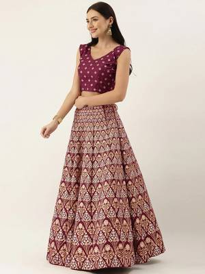 Wine zari silk unstitched lehenga 2