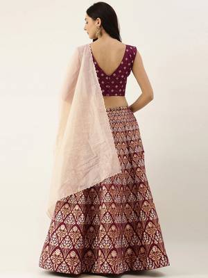 Wine zari silk unstitched lehenga 3