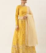 Yellow zari silk unstitched lehenga