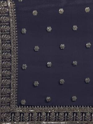 Navy Blue & Gold-Toned Embroidered Semi-Stitched Lehenga & Unstitched Blouse with Dupatta 4