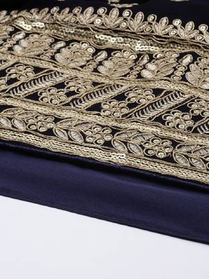 Navy Blue & Gold-Toned Embroidered Semi-Stitched Lehenga & Unstitched Blouse with Dupatta 5