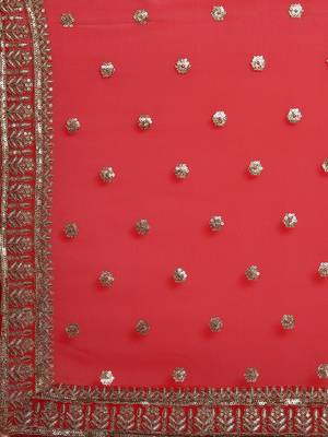 Red & Gold-Toned Embroidered Semi-Stitched Lehenga & Unstitched Blouse with Dupatta 3