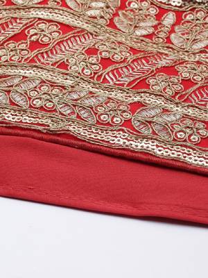 Red & Gold-Toned Embroidered Semi-Stitched Lehenga & Unstitched Blouse with Dupatta 4