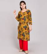 Yellow rayon printed girls stitched    Kurta  &    Pallazo