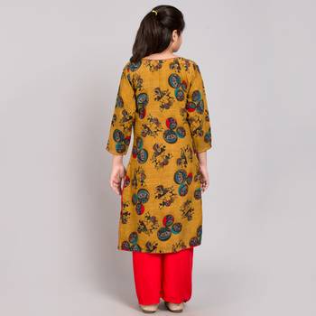 Yellow rayon printed girls stitched    Kurta  &    Pallazo 2
