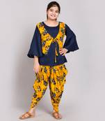 Yellow rayon printed girls stitched    kurta &   jacket &   dhoti &   pant