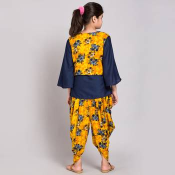 Yellow rayon printed girls stitched    kurta &   jacket &   dhoti &   pant 2