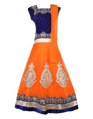 Orange Net Embroidered stitched   lehenga &   choli with dupatta 1