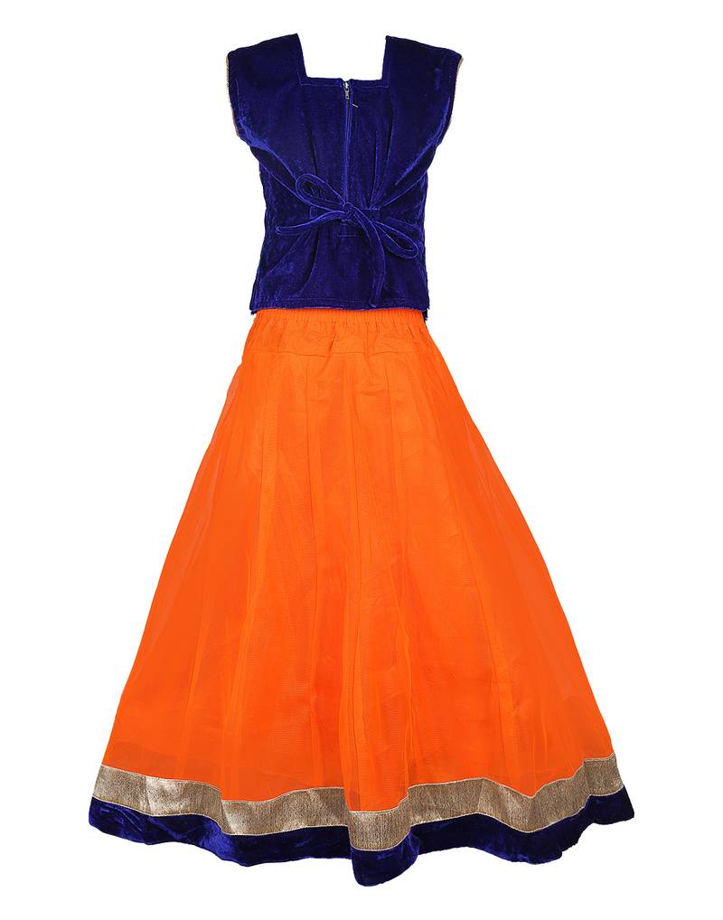 Orange Net Embroidered stitched   lehenga &   choli with dupatta