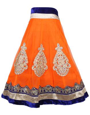 Orange Net Embroidered stitched   lehenga &   choli with dupatta 4