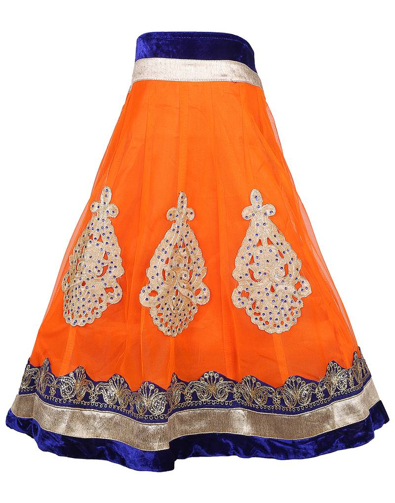 Orange Net Embroidered stitched   lehenga &   choli with dupatta