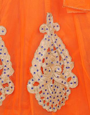 Orange Net Embroidered stitched   lehenga &   choli with dupatta 5