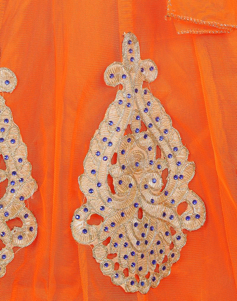 Orange Net Embroidered stitched   lehenga &   choli with dupatta