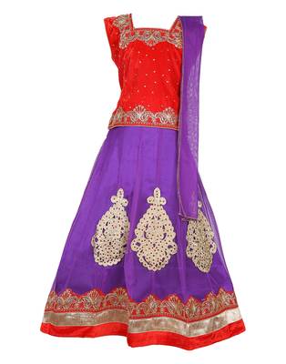 Purple Net Embroidered stitched   lehenga &   choli with dupatta 1