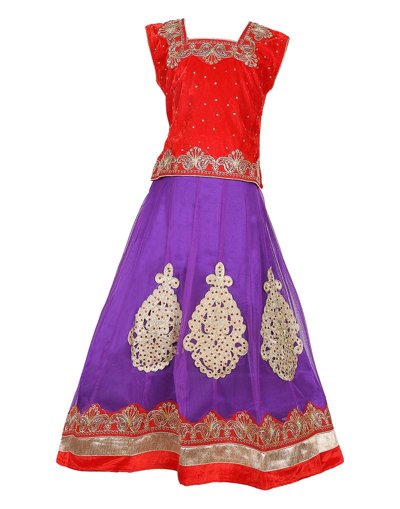 Purple Net Embroidered stitched   lehenga &   choli with dupatta