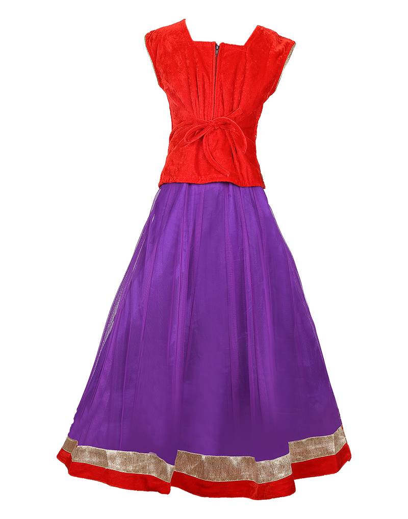 Purple Net Embroidered stitched   lehenga &   choli with dupatta