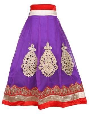 Purple Net Embroidered stitched   lehenga &   choli with dupatta 4